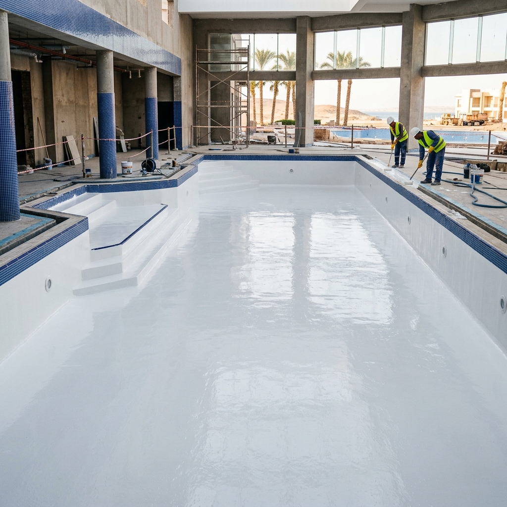 Chemical waterproofing works for swimming pools, the treatment plant, and tanks